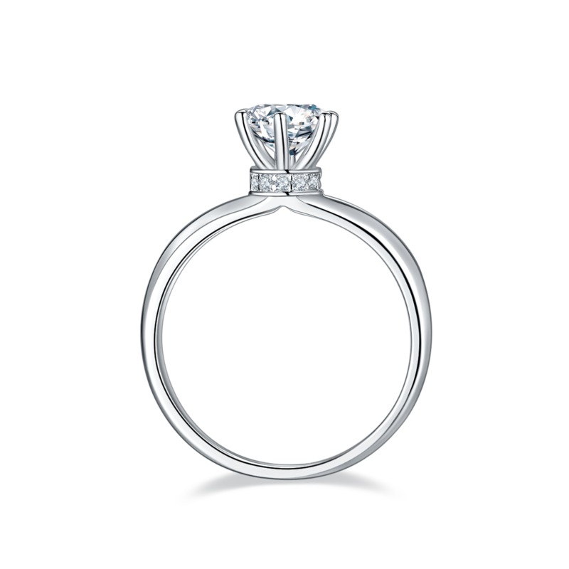 直臂爪镶围脖S925银镀白金MoissaniteWomen's Ring1ctD级